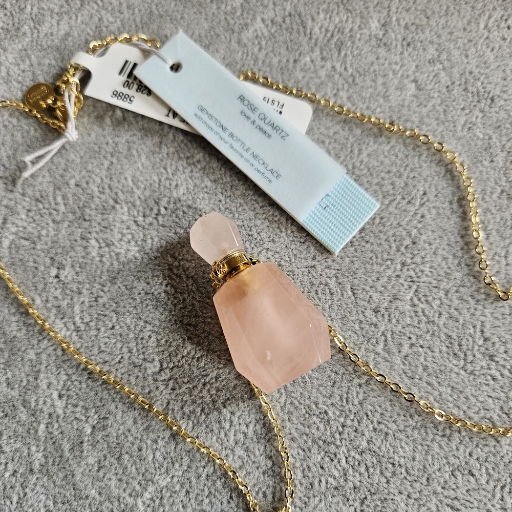 NWT Rose Quartz Gemstone bottle necklace